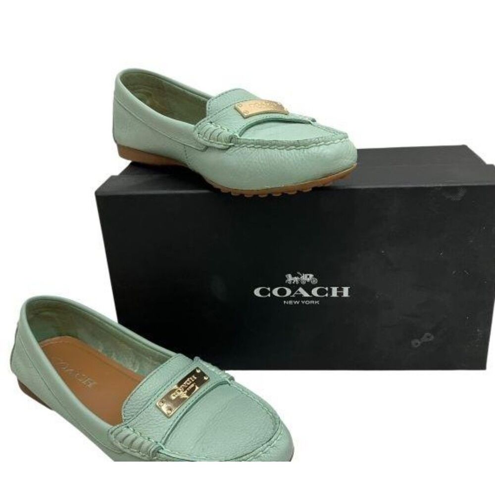 Coach Fredrica Pebble Leather Loafers Women 6M Muted Pistachio Green w/ Box